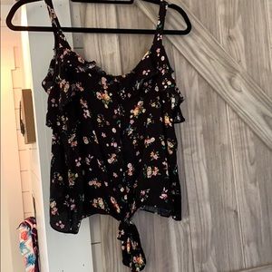 Women’s off the shoulder black flowered tank top